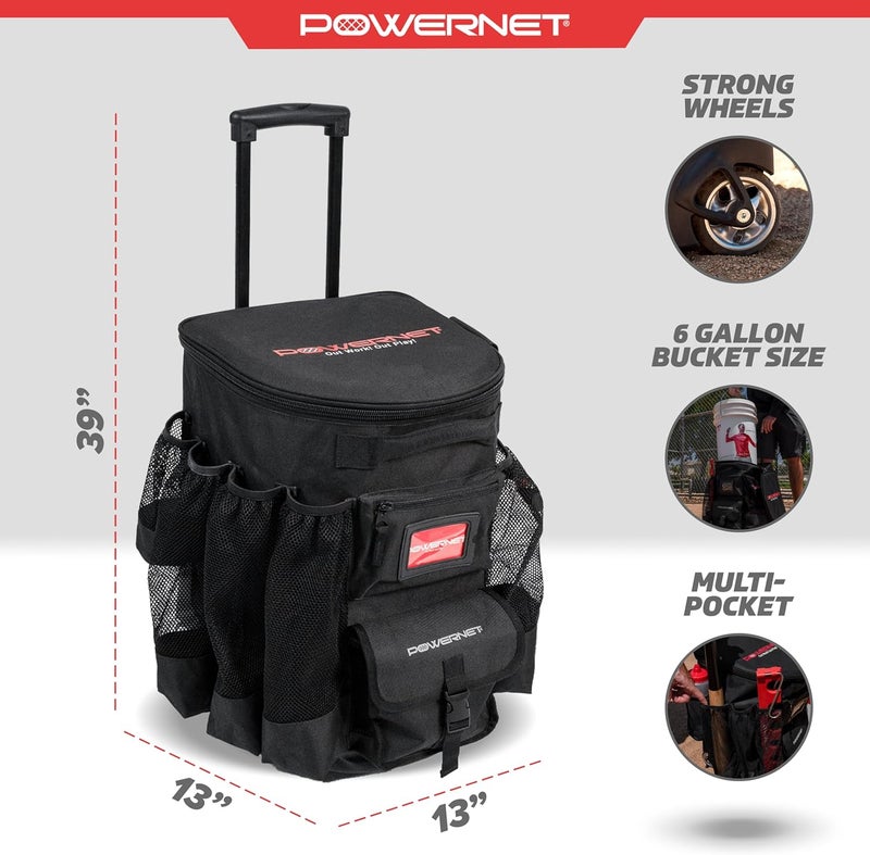PowerNet Baseball Softball Coaching Bucket Caddy Cover, Multiple Pockets Carry Gameday Essentials, 3 Styles for 6 Gallon Bucket Organization Including All Terrain Wheeled - Image 3